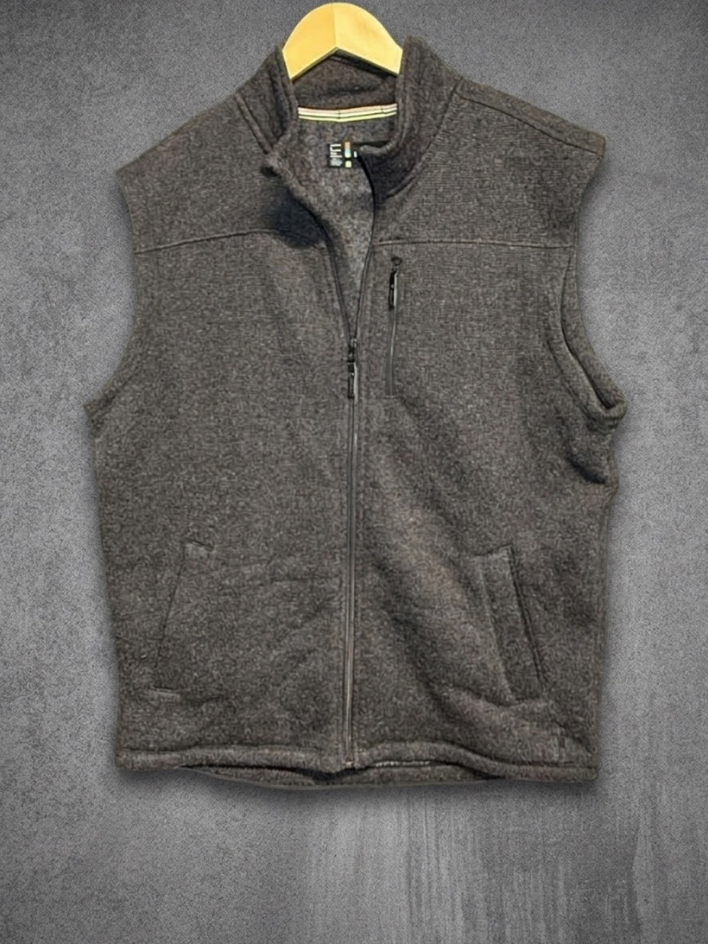 Smartwool Mens Wool Blend Full Zip Vest Charcoal Gray Fleece Outdoor Large